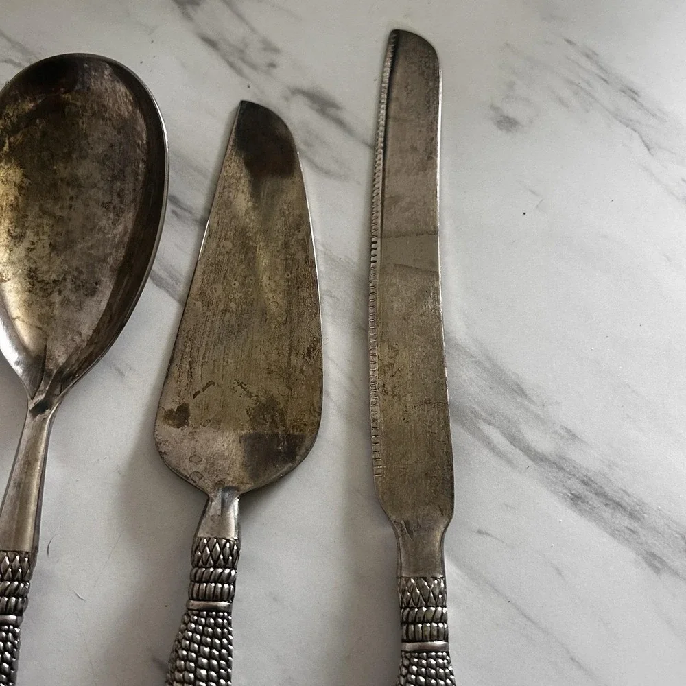 Vintage Silea Serving Set Silverplate Tassel Pattern Handles Meat Fork Spoons A